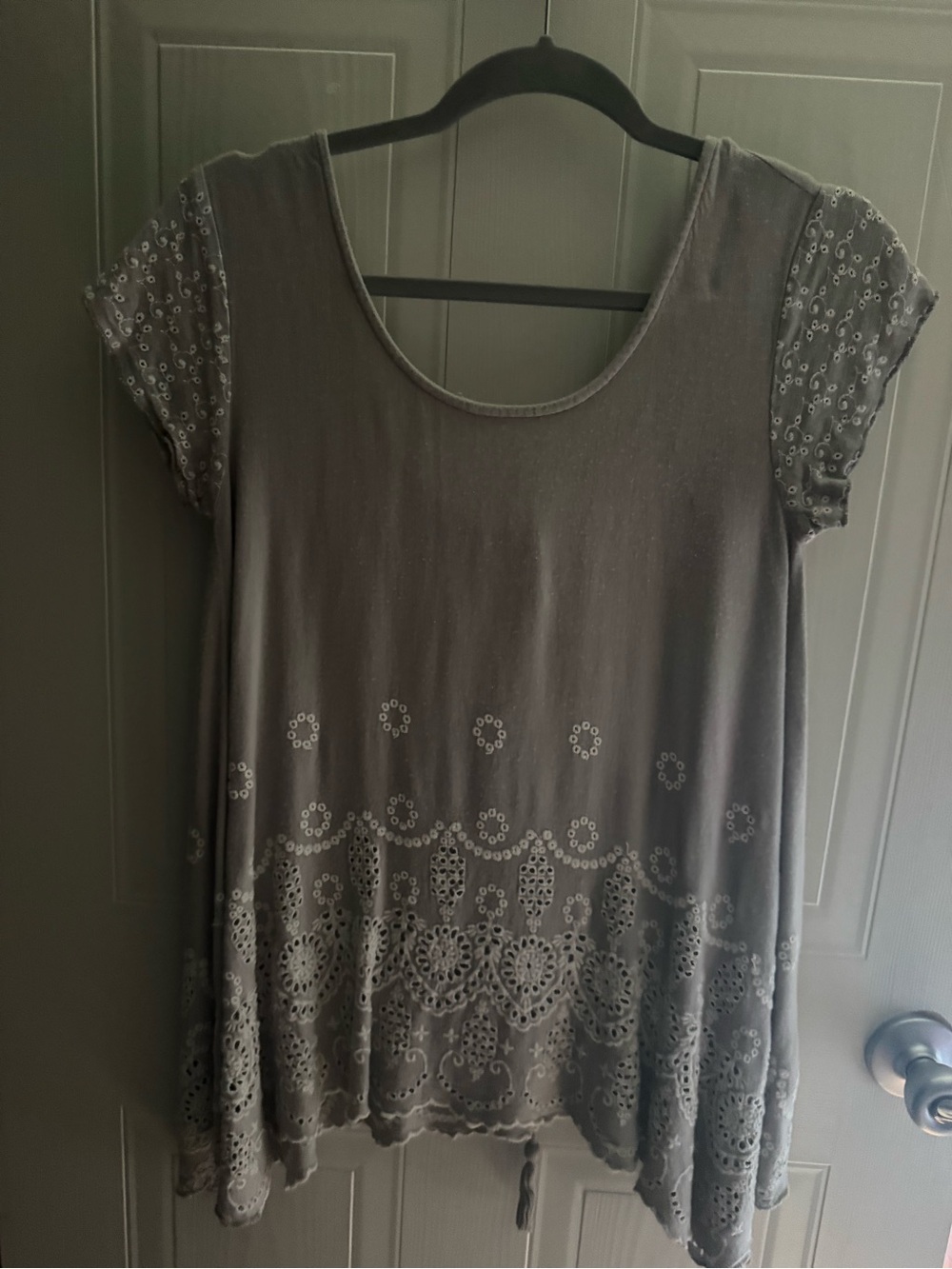 Judith March Gray Eyelet-Trim Scoop Tunic